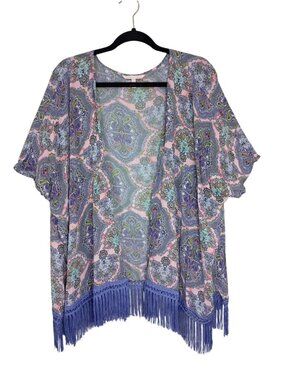 Victorias Secret XS/S Paisley Fringe Kimono Cover-Up Purple Pink Lightweight